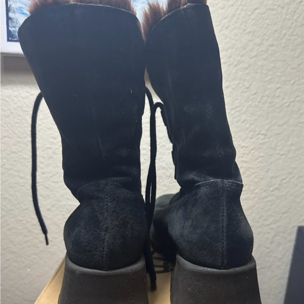 Blondo Black Suede Winter Boots with Fur Trim vintage women’s 6 - Picture 3 of 7